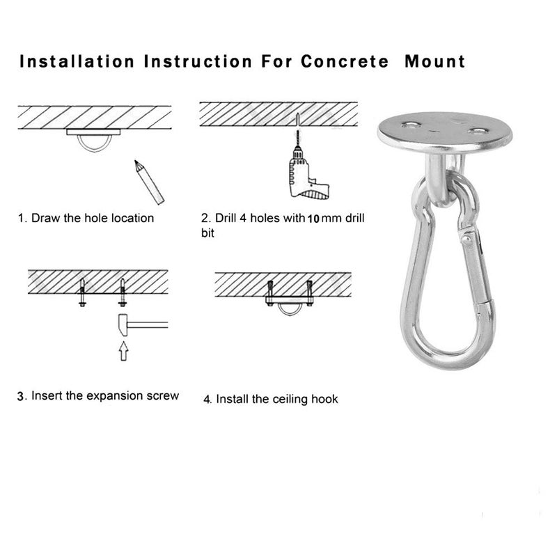 Lind Kitchen 2 Set M8 Ceiling & Wall Mount Hanging Hardware Fitting Set 304 Stainless Steel Heavy Duty Round Pad Eye Hook Plate + Snap Hook for Yoga Hammock Chair Swings Marine Boat Accessories - Image 4
